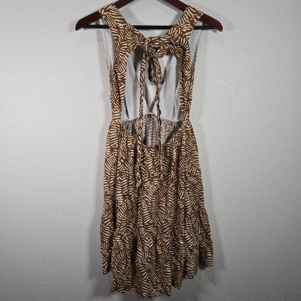 House of Harlow 1960 linen open back tiered dress brown abstract XS beach‎ boho - Picture 5 of 8
